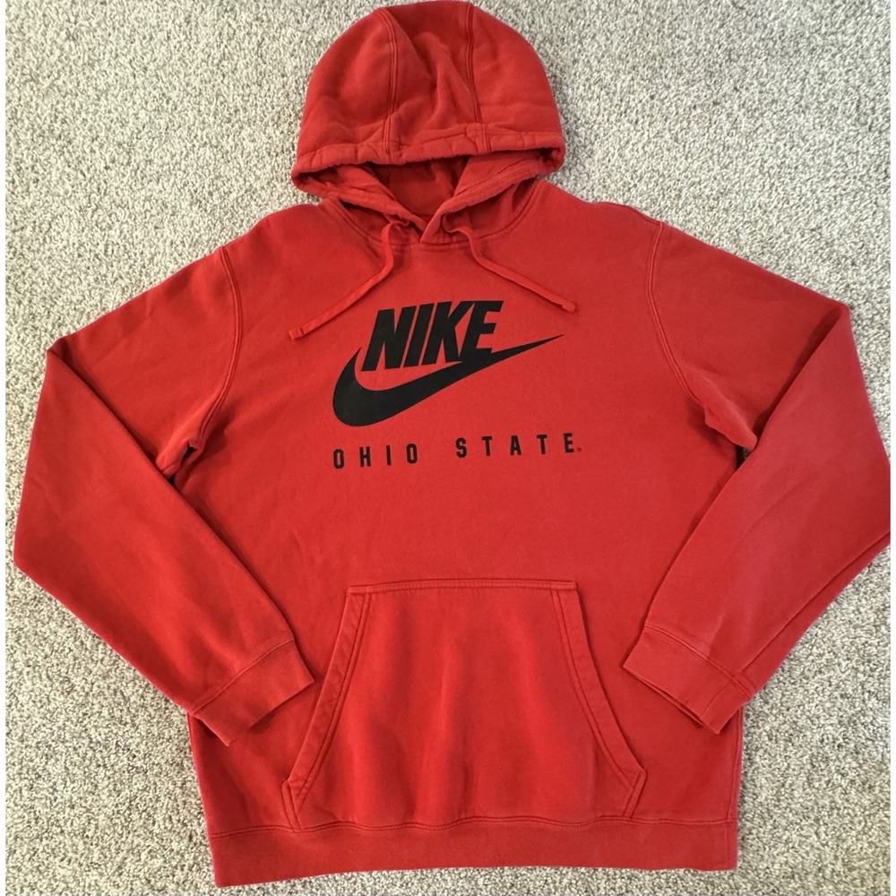 Nike Ohio State Buckeyes Hoodie Mens Large OSU Red Pullover Swoosh Sweatshirt